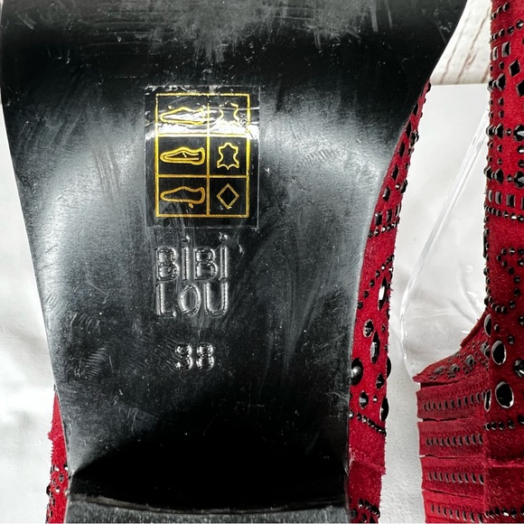 BiBi Lou Rhinestone Maroon Studded Embellished Leather Ankle Booties Boots SZ 38 - Picture 11 of 12